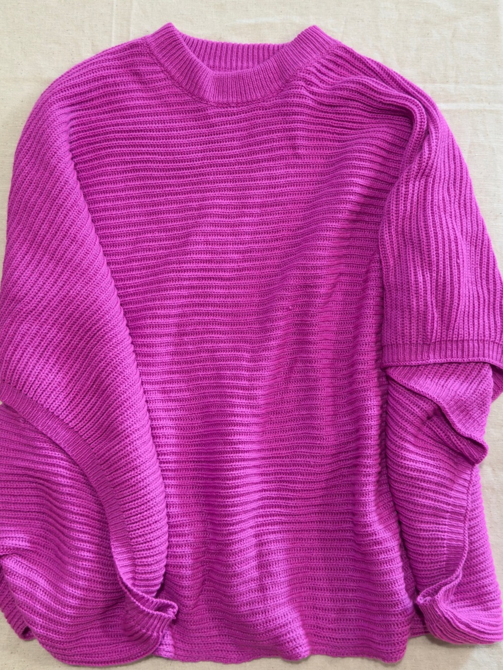 Ribbed Crewneck Sweater in Fuchsia Pink